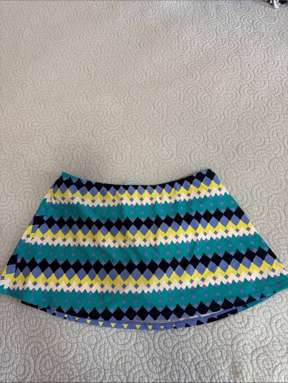 Sunsets Geometric Print Swim Skirt in Teal, Navy & Yellow -XL
